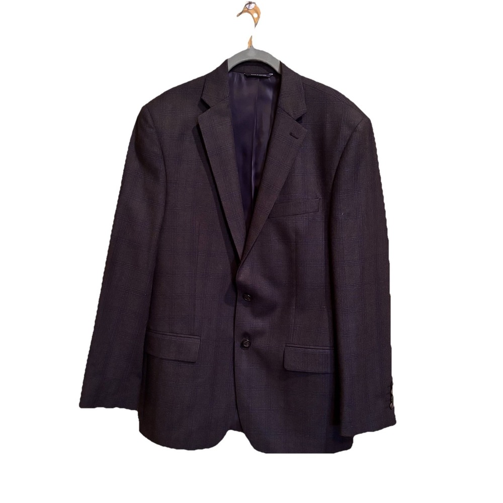 Ralph Lauren Wool Sport Coat‎ Blazer Size 40R Gray Blue  Plaid Two Button